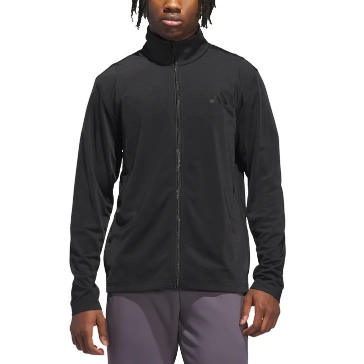 adidas Men’s Tricot Track Jacket Full Zip Stand Collar Polyester, Black Size M