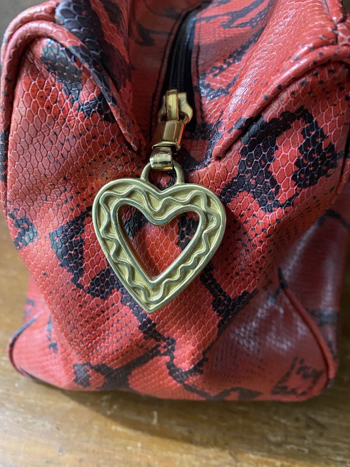Vintage Moschino Red And Black Boa Snakeskin Handbag Redwall Made in Italy