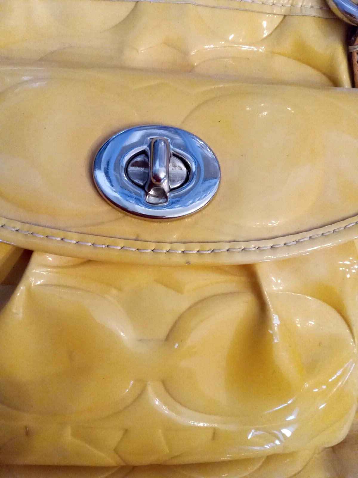 Coach Handbag LEAH CrossBody Convertible Double Strap YELLOWED Patent Leather