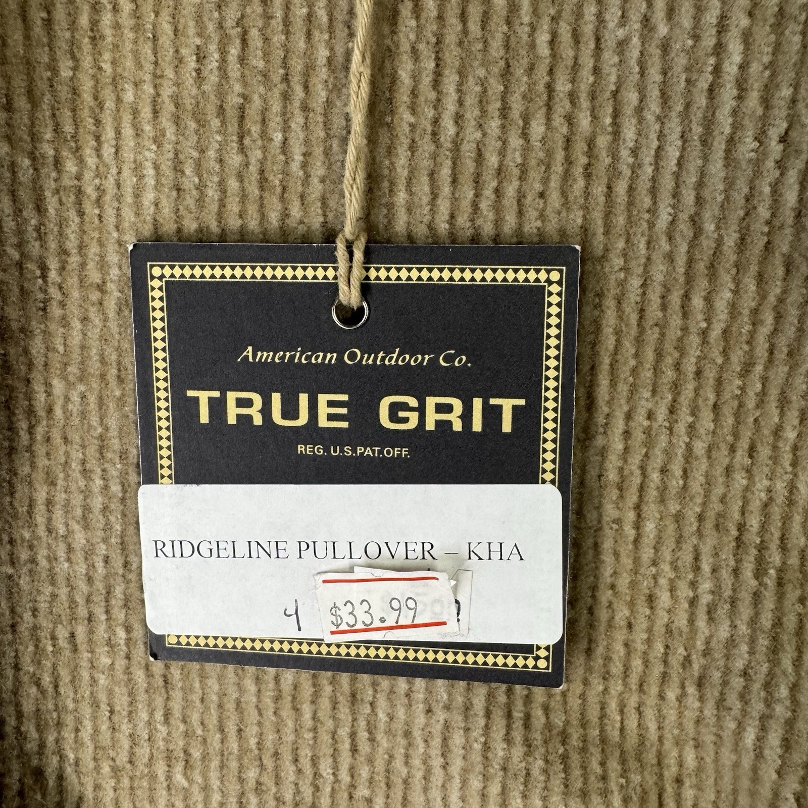 TRUE GRIT Mens XL 1/4 Zip Pullover Sweater Khaki Textured Casual Outdoor Soft