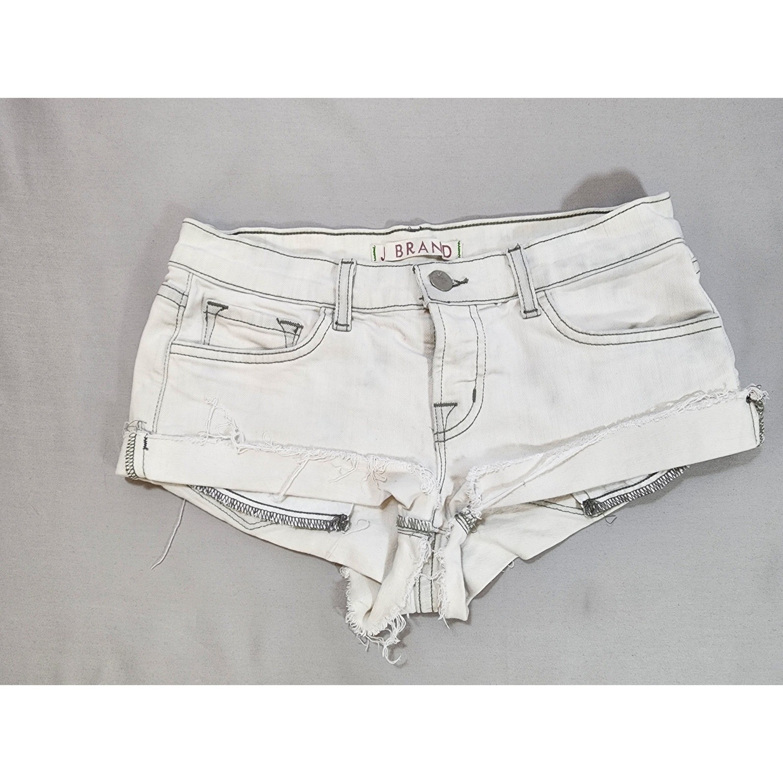Womens J Brand Polar Cut-Off Mom Shorts White Denim Vintage Raw Hem Size 24
