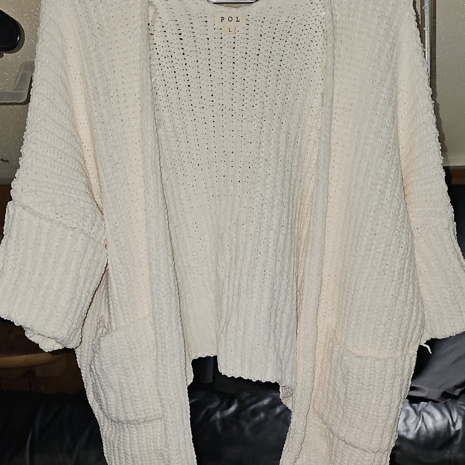 **FITS 3X** POL Cream Knit Open Front Cardigan Sweater w/ Pockets Women L