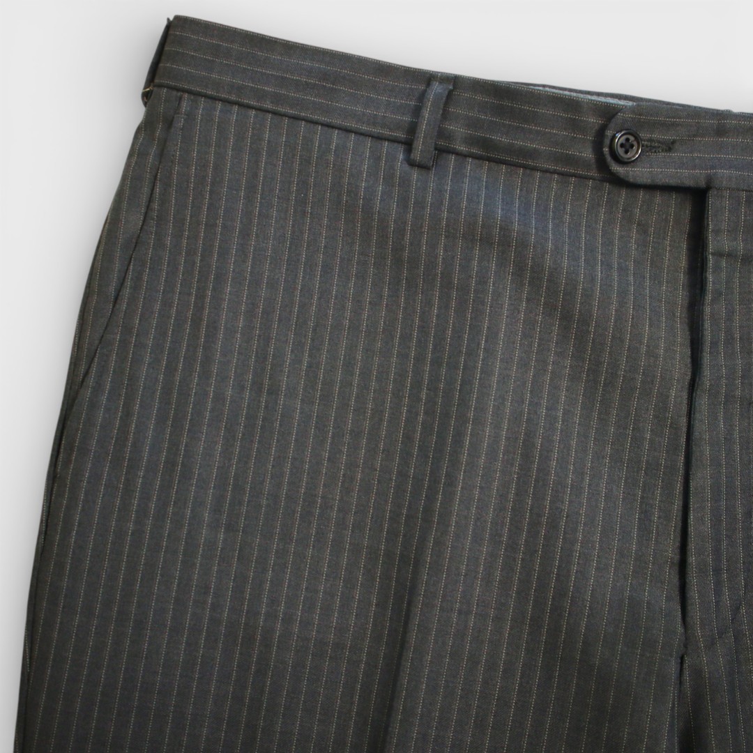 Bespoke Hickey Freeman 2 Piece Suit 46S Gray Pinstripe Surgeon Cuff Dual Vent