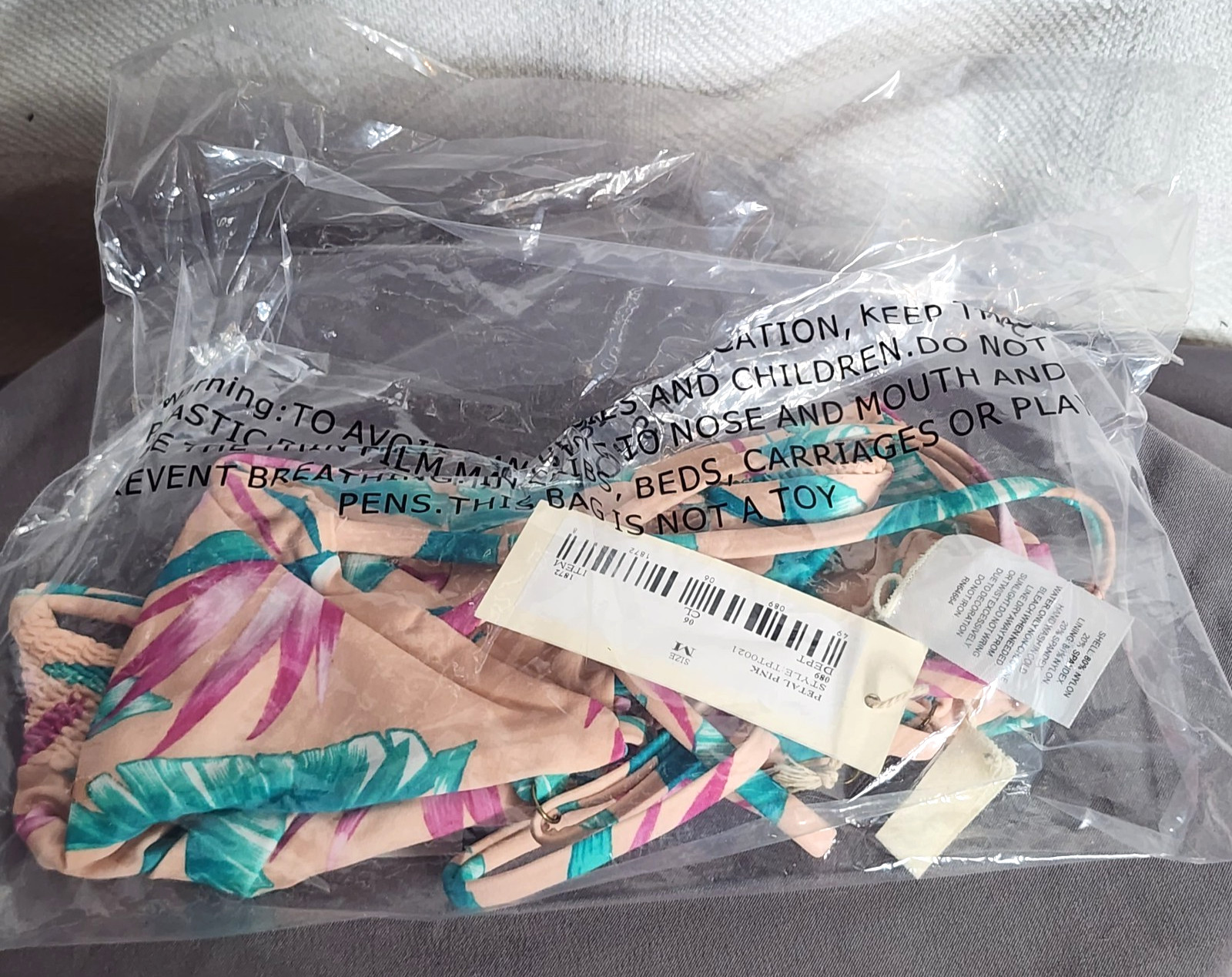Tori Praver Swimwear Nylon Span Lined Petal Pink Floral Bikini Top Size M