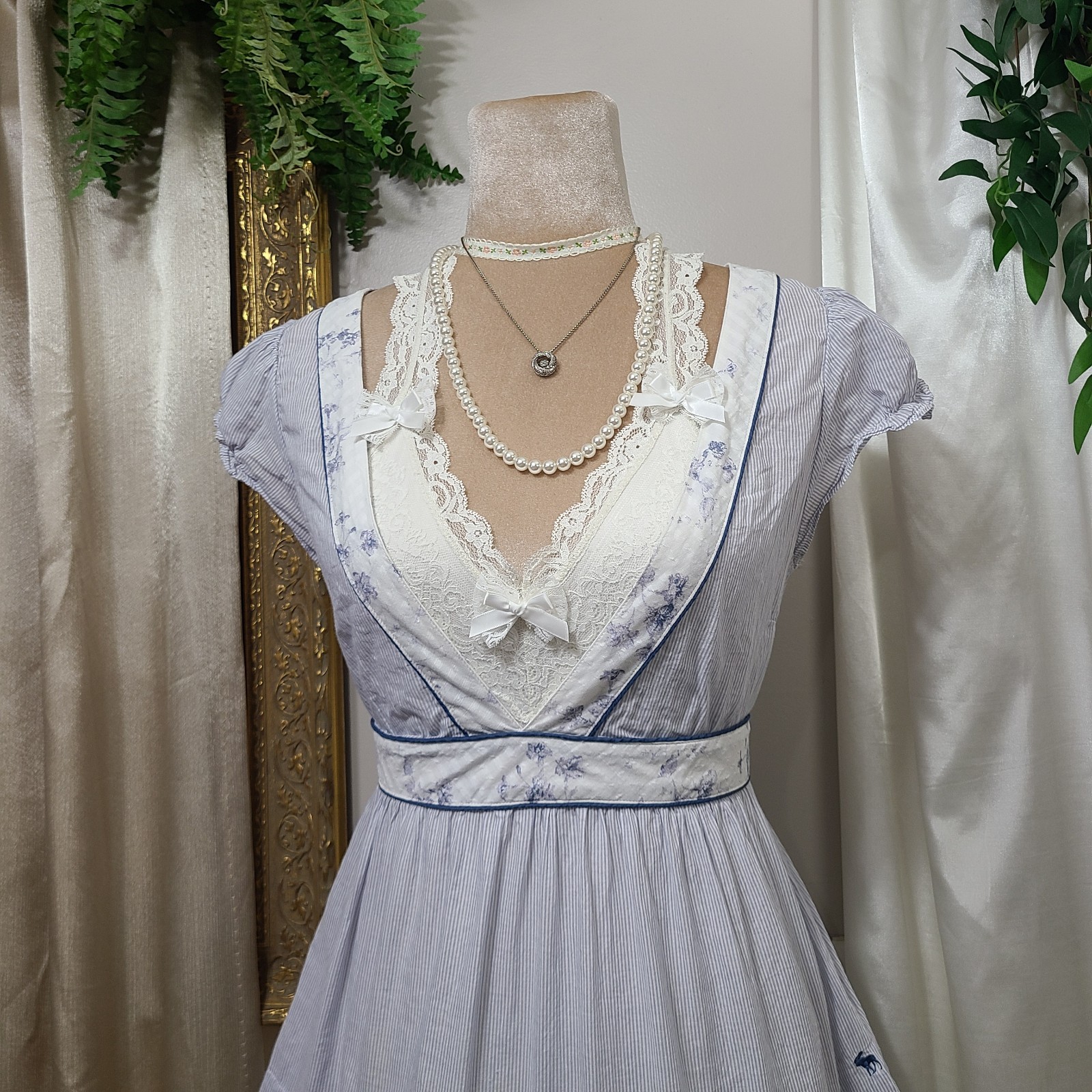 ♡ Y2K ♡ Abercrombie Cotton Striped Floral Babydoll Tie Back Cottagecore Top Rare