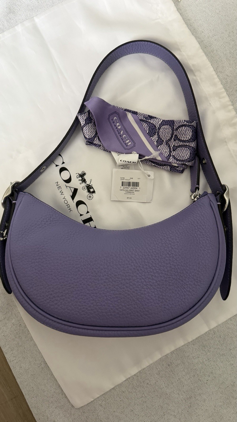 Coach CC439 LUNA Shoulder Bag In LIGHT VIOLET Plus Monogram Silk Scarf