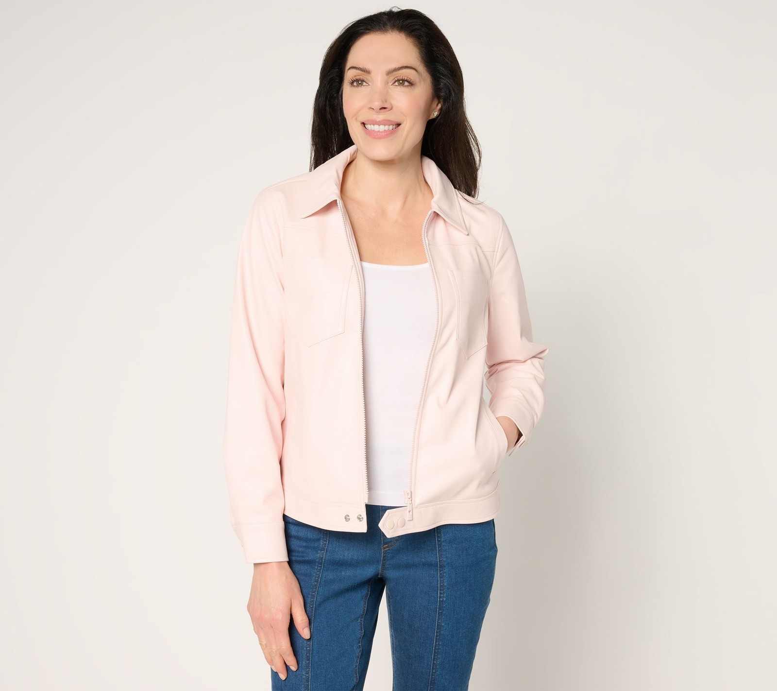 Belle by Kim Gravel Women’s Jacket Sz S Faux Leather Zip Utility Pink A676992