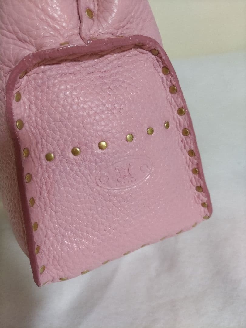 CELINE Boogie Bag Pink Genuine Leather Rare Studded Tote Authentic