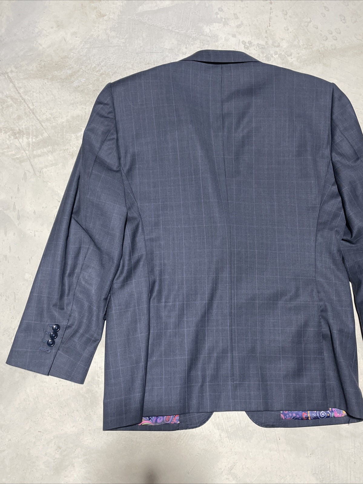 Savile Row Bespoke Grey Purple Plaid Wool Trevira Two-Piece Suit SZ L 36×29