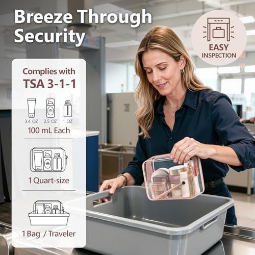 TSA Approved Toiletry Bag – Clear Medium Set (Standard) Active Rose Pink
