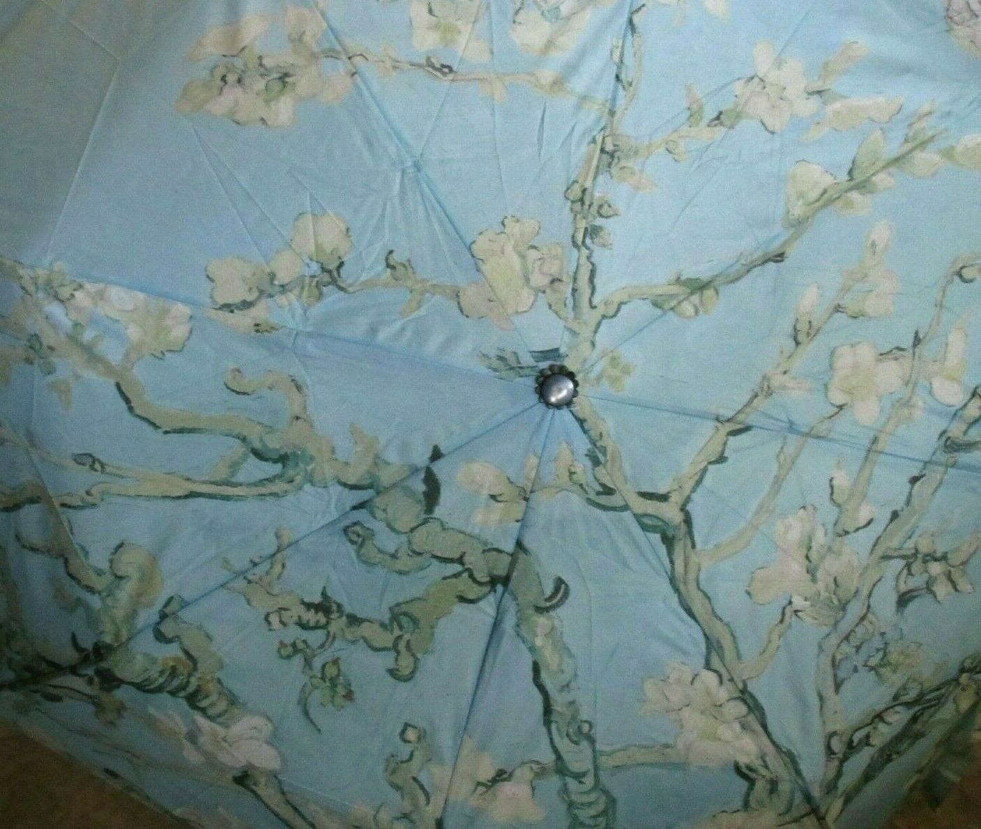 Almond Blossoms Van Gogh Print Compact Travel Umbrella Black Blue NWT Free Ship