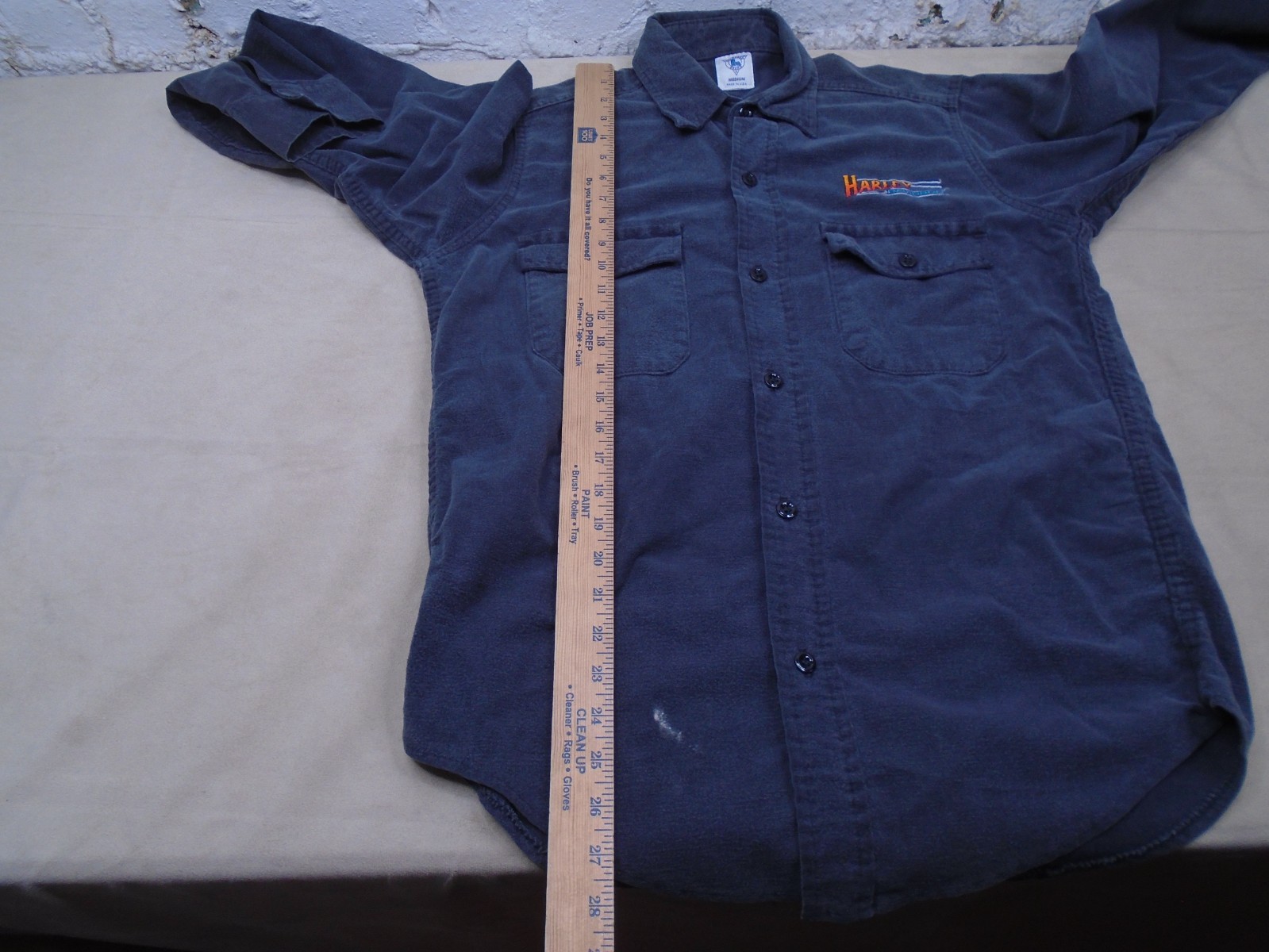 Vintage 80s Harley Davidson Chamois Black Button Shirt Embroidered Sz M USA Made