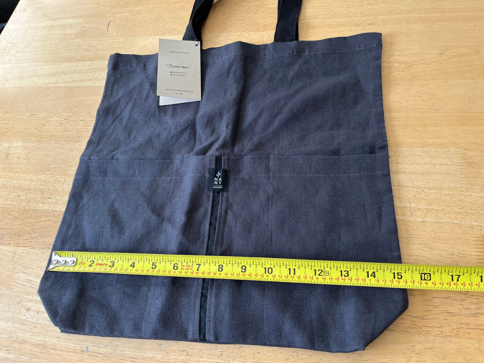 Petite-Mains Black LINEN Tote Shopper Bag – NANY Eco & Moi – 15″ x 16″