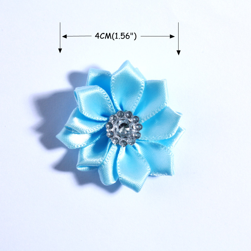 120PCS 4CM Multilayer Mini Satin Silk Ribbon Flower With Acrylic Button