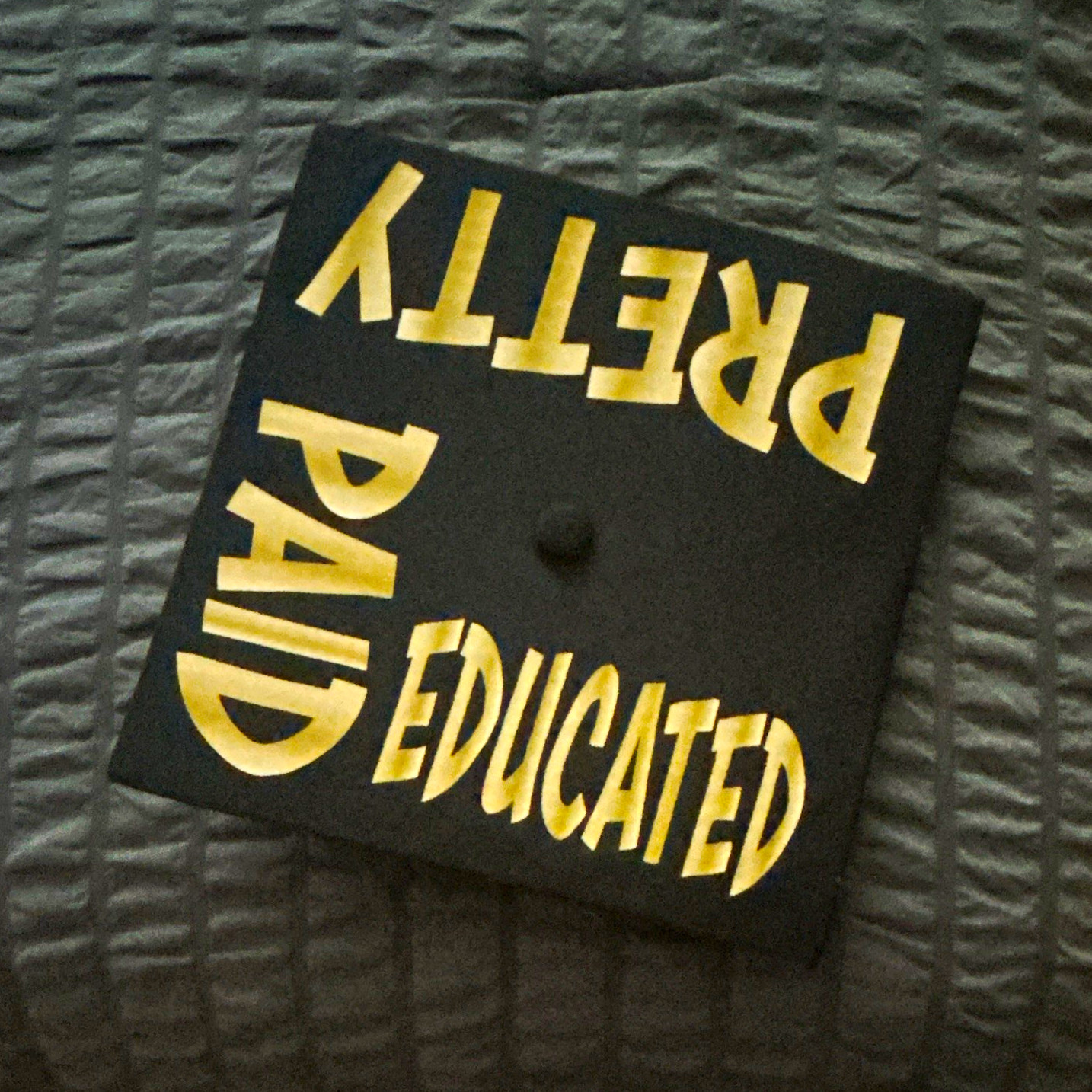 Jostens Black Graduation Cap Topper Pretty Paid Educated Graphic Print 7 3/4
