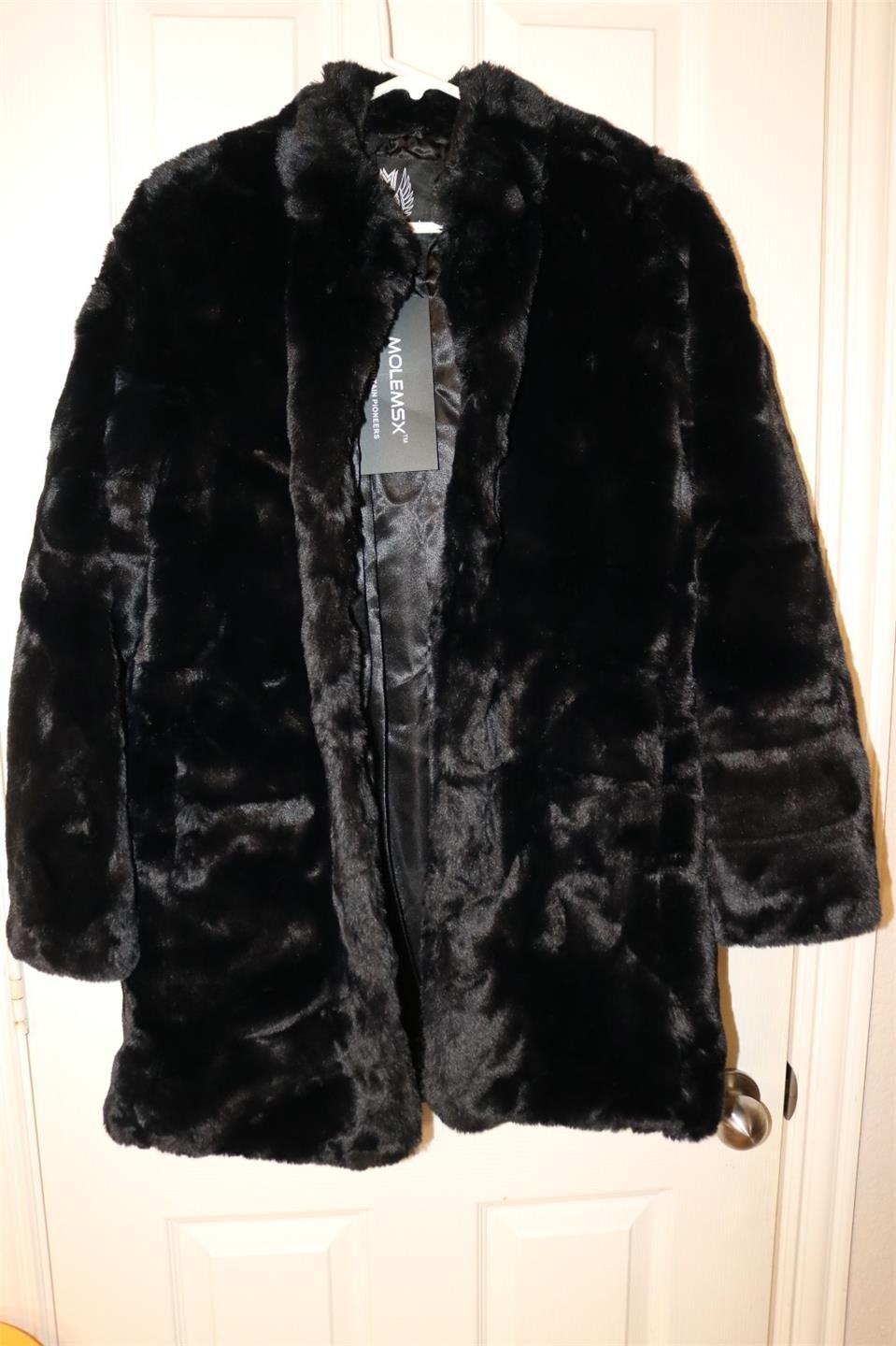 MOLEMSX Mountain Pioneers Womens M Black Faux Fur Long Coat NWT