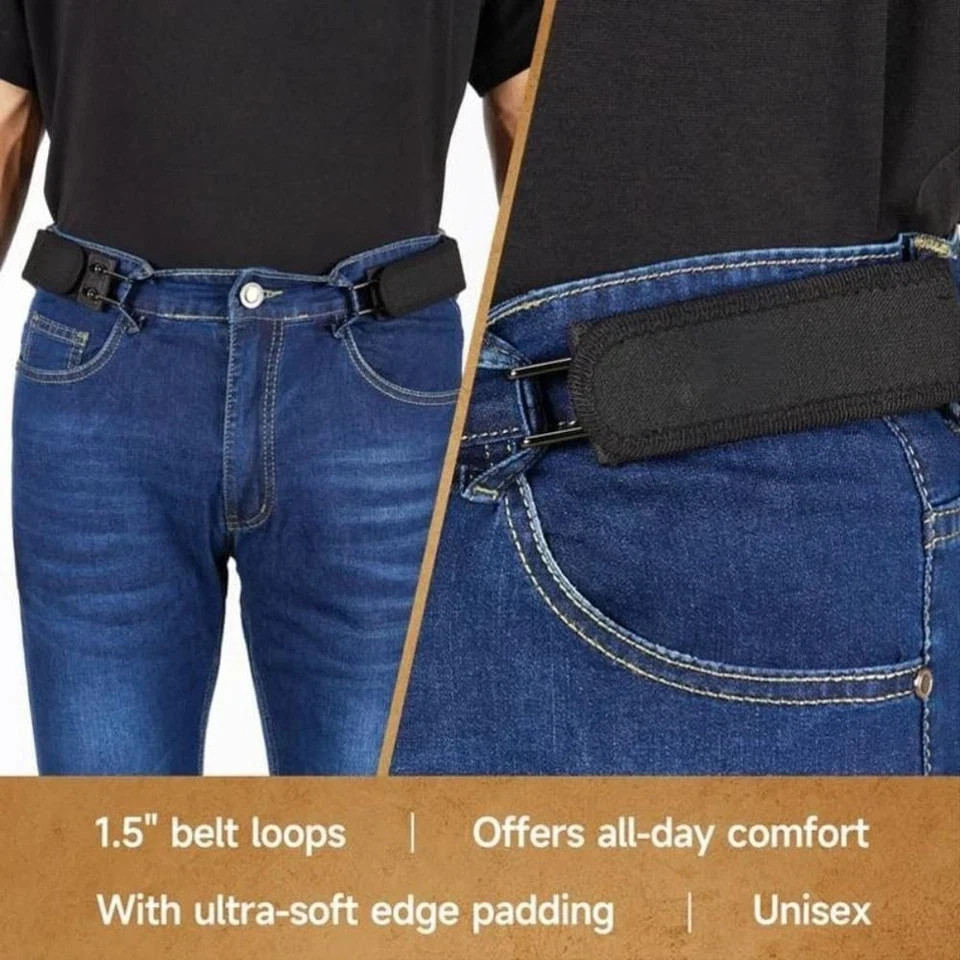 2PCS Tactical Metal Hook Elastic Belt Buckle-Less Invisible Waist Belt Closure