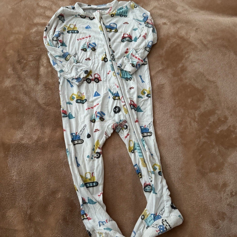 Angel Dear Construction Trucks Bamboo Viscose Footie Sleeper 6-9M White