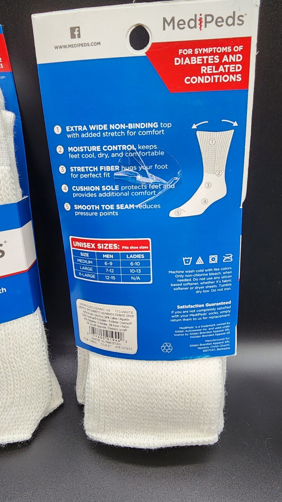MediPeds Extra Wide Diabetic Non-Binding Extra Wide Crew Socks Large Men Woman
