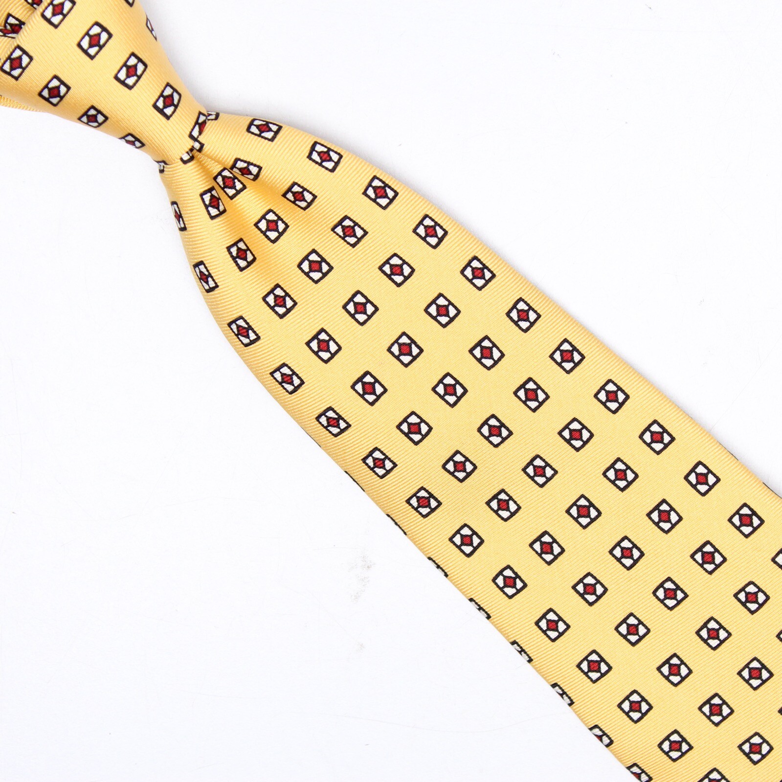 Polo Ralph Lauren Boys Silk Necktie Yellow Red White Black Geo Check Print Tie