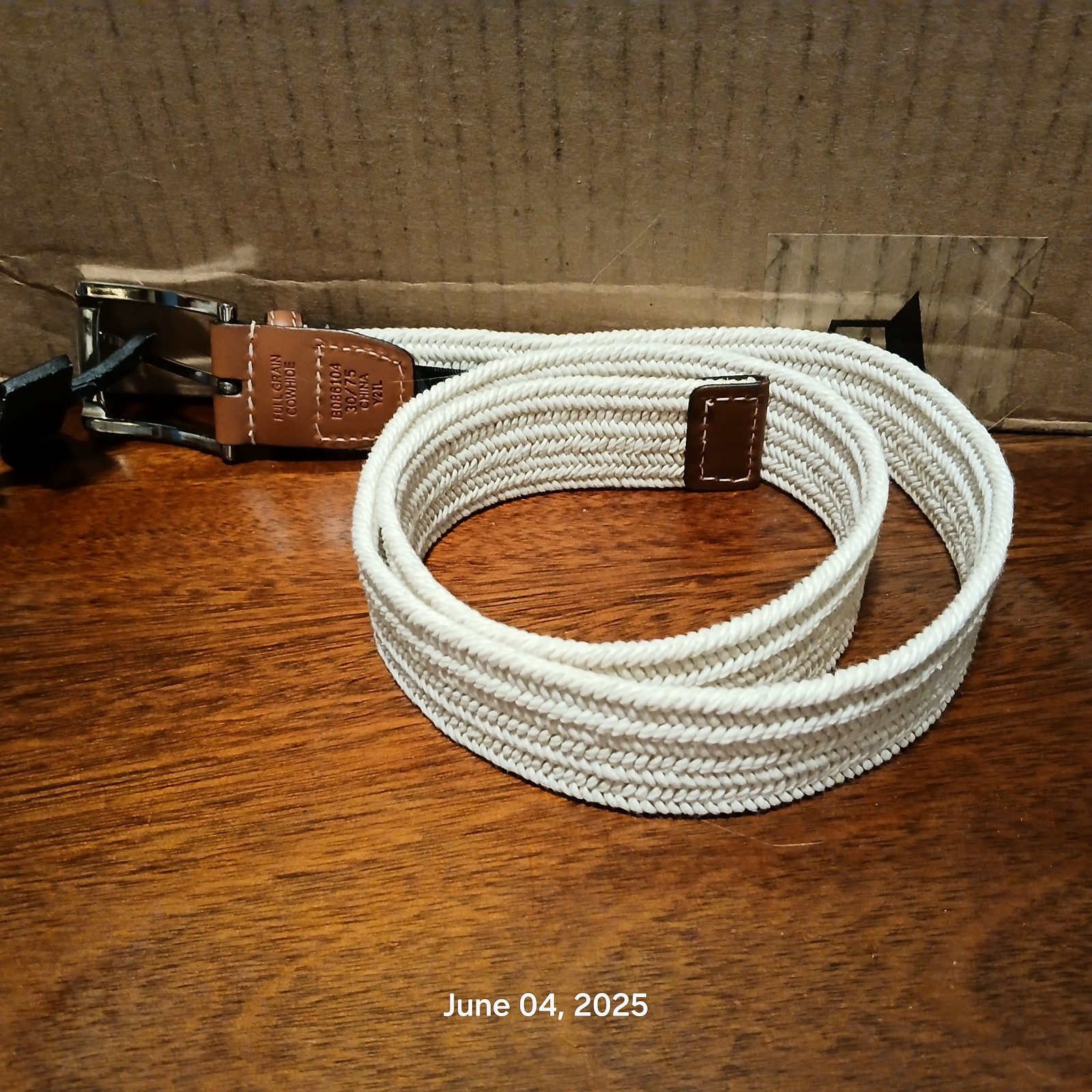 The Mens Store At Bloomingdales Stretch Braided Belt White, Sz 30, Cowhide.