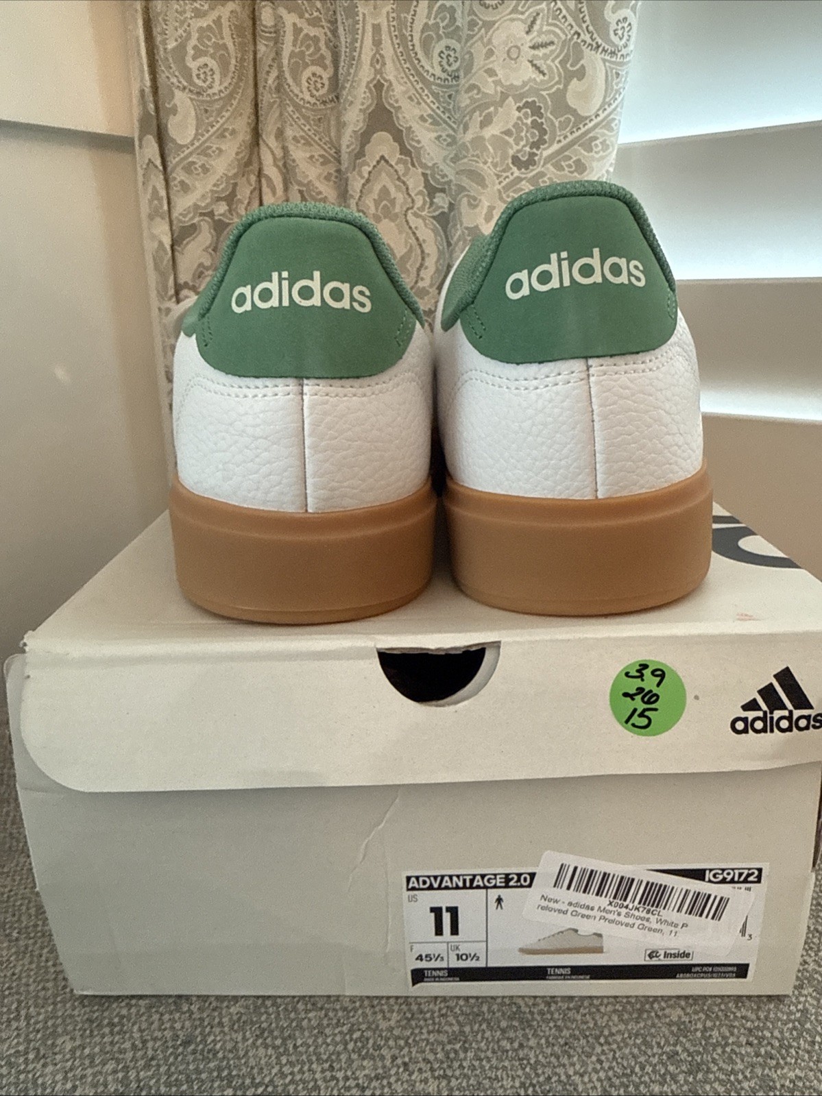Size 11 Men’s Adidas Advantage 2.0 White Preloved Green Gum Sneakers IG9172