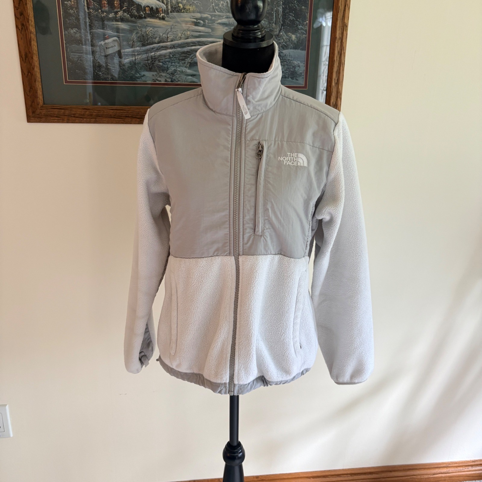 The North Face Denali Fleece Jacket Womens Medium Gray White Full Zip Outdoor