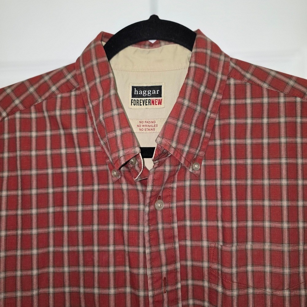 Haggar Forever New Men’s Red, Brown, Tan Plaid Shirt Size XLarge