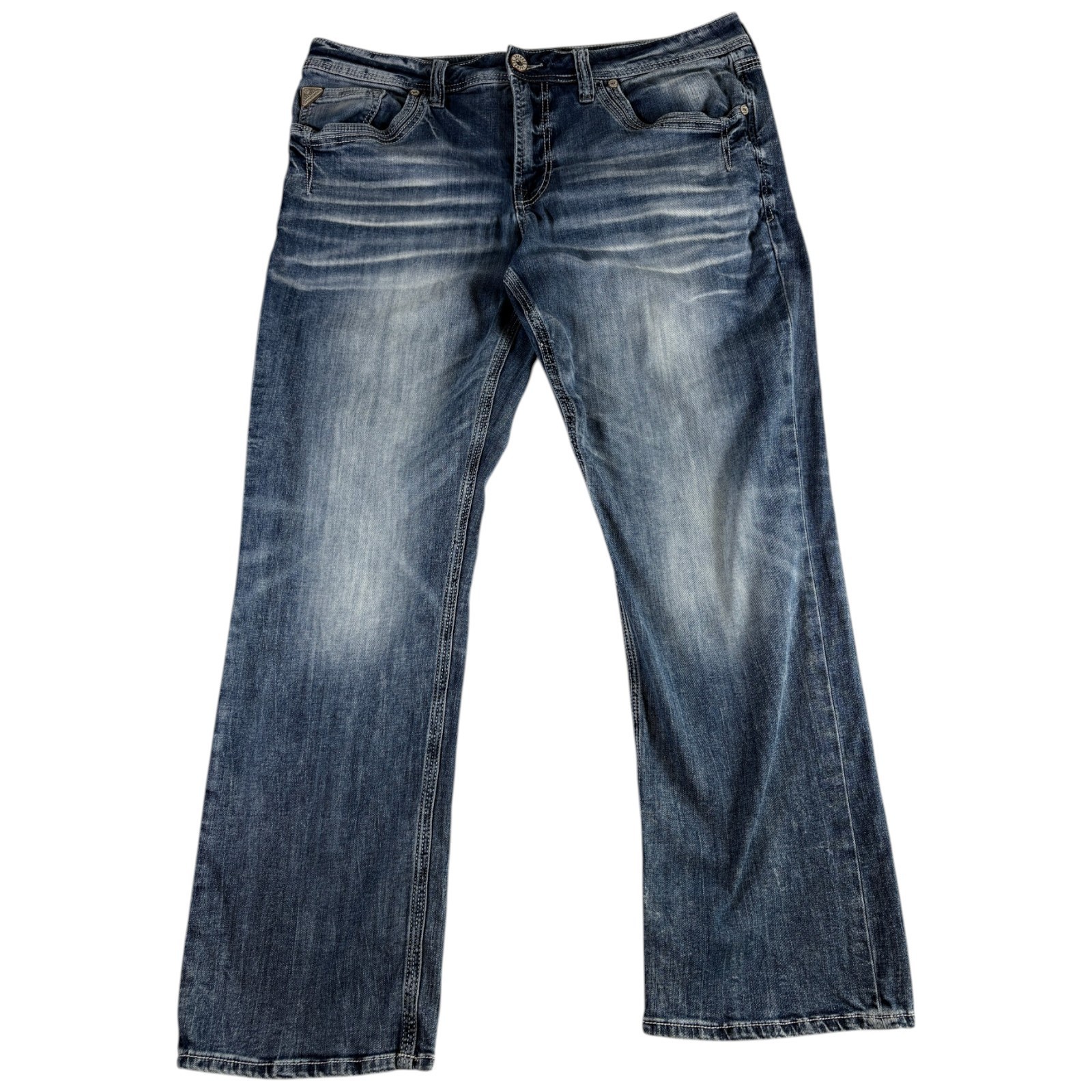 Buckle Salvage Anarchy Straight Regular Fit Jeans Mens 36 Blue Whiskering Denim