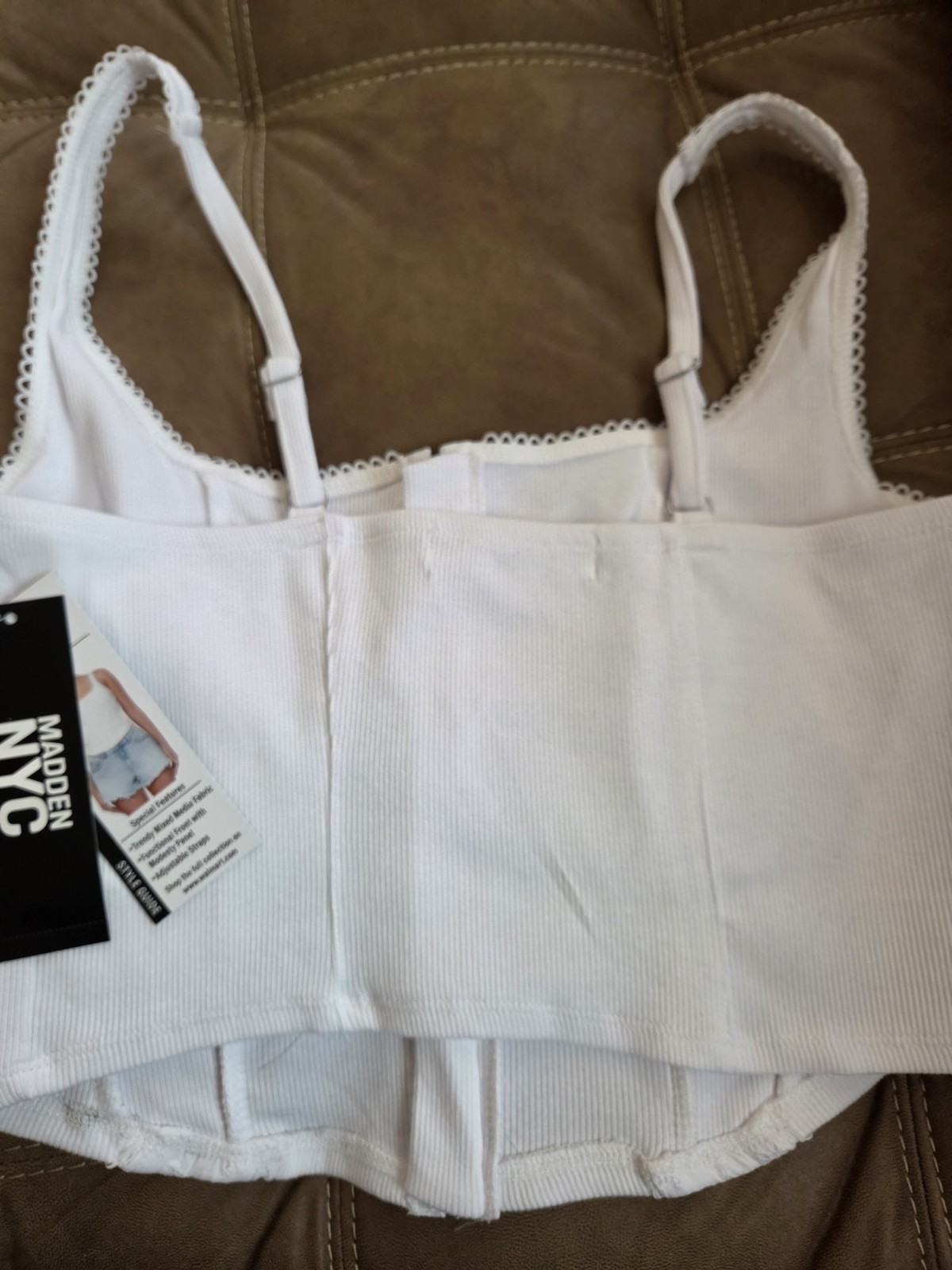 Madden NYC White Eyelet Corset Top Adjustable Straps Size M