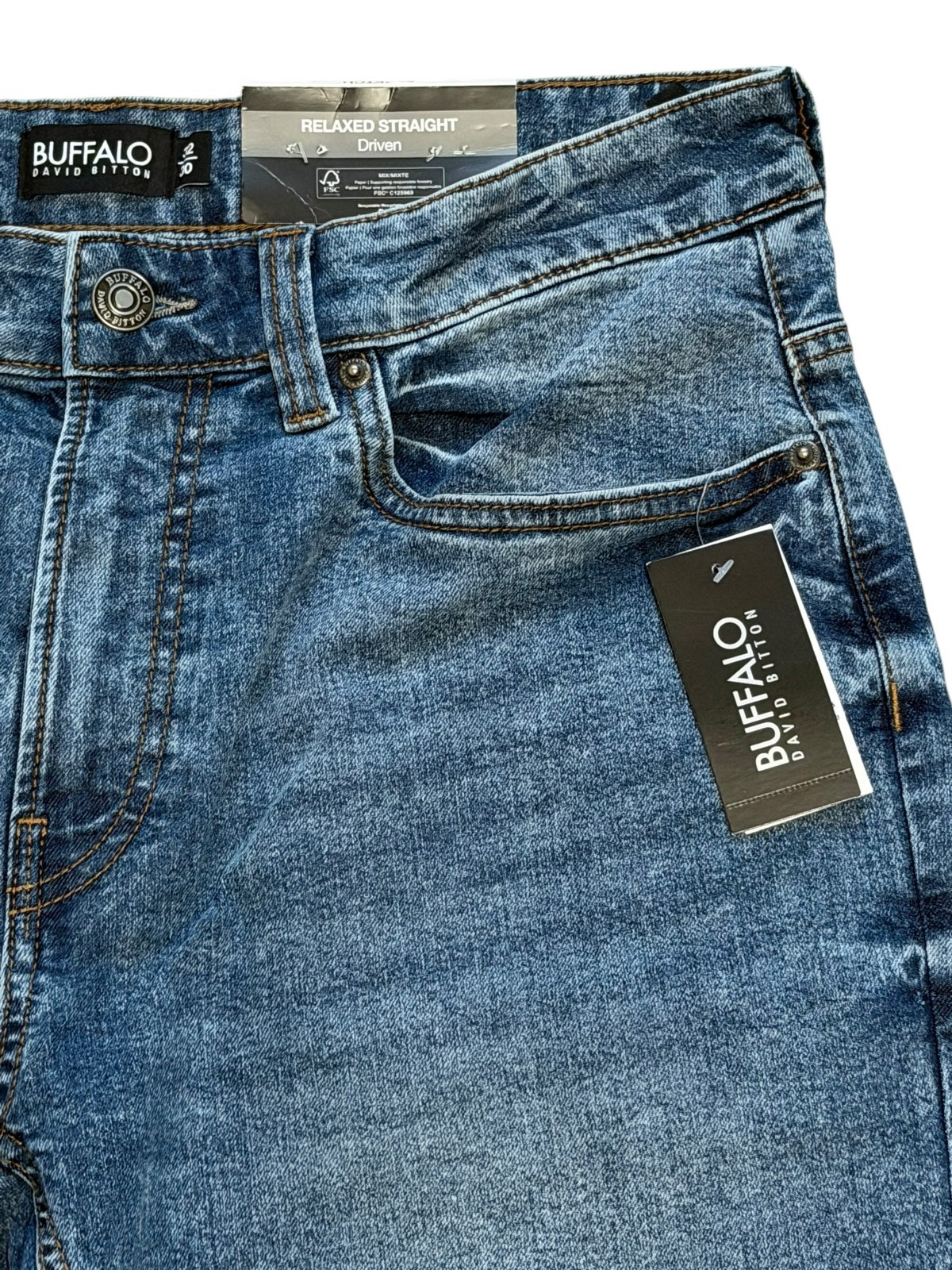 Buffalo David Bitton Men’s 32×30 Relaxed Straight Driven Jeans Medium Blue NWT