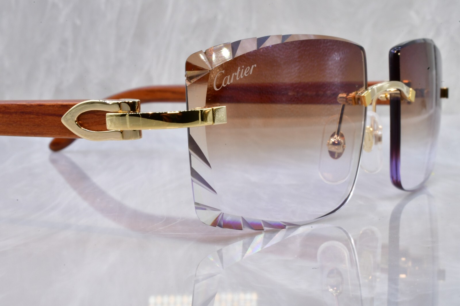 Cartier big c diamond cut lenses wood horn trivex Sunglasses ct0092o Choc 56