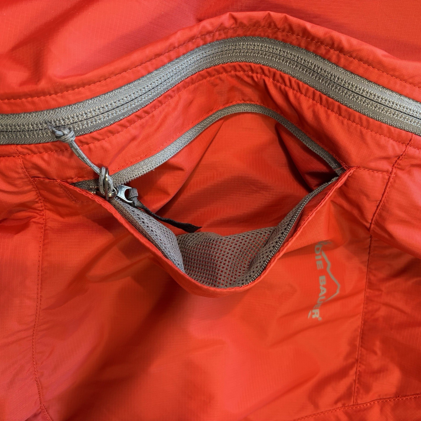 Eddie Bauer Hooded Windbreaker Jacket Large Orange Hiking Casual