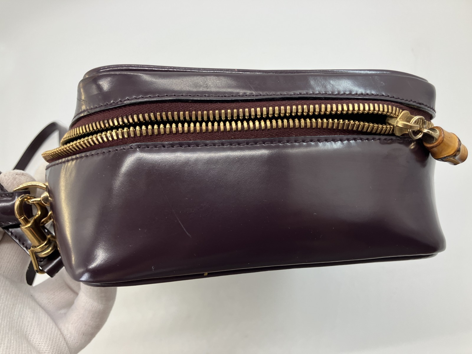 Gucci Vintage Burgundy Leather 2Way Shoulder Hand Bag Bamboo Italy