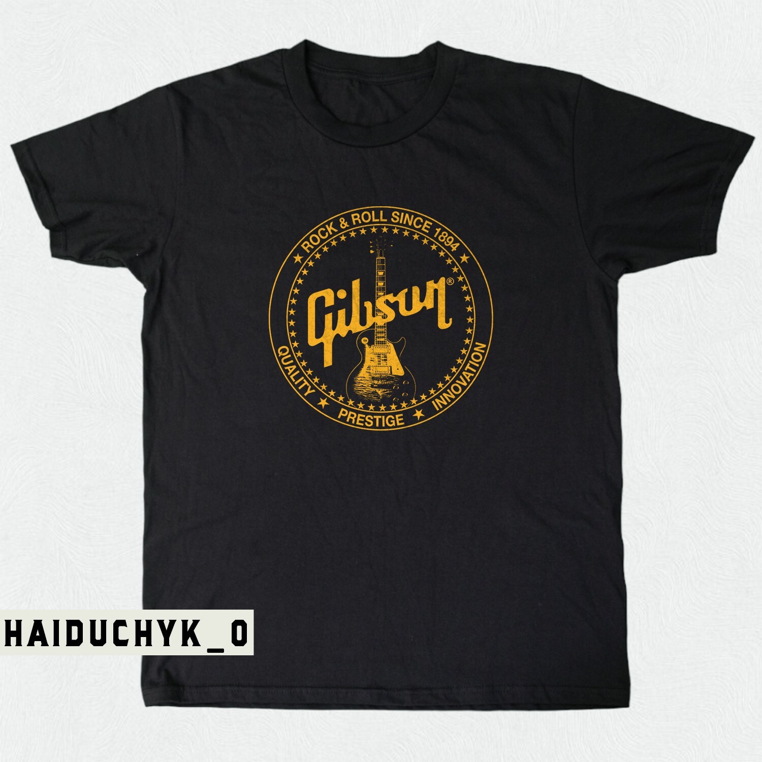 VTG Gibson Les Paul Guitar Music 1894 Unisex Black T-shirt S-5XL