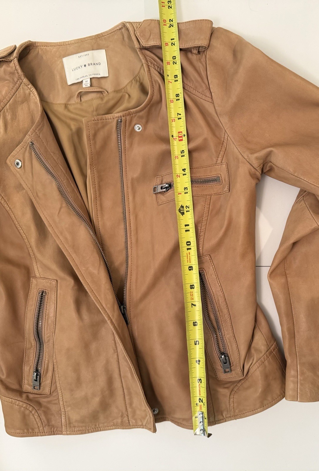 Lucky Brand 100% Leather Motorcycle Jacket Womens Size M Tan Brown