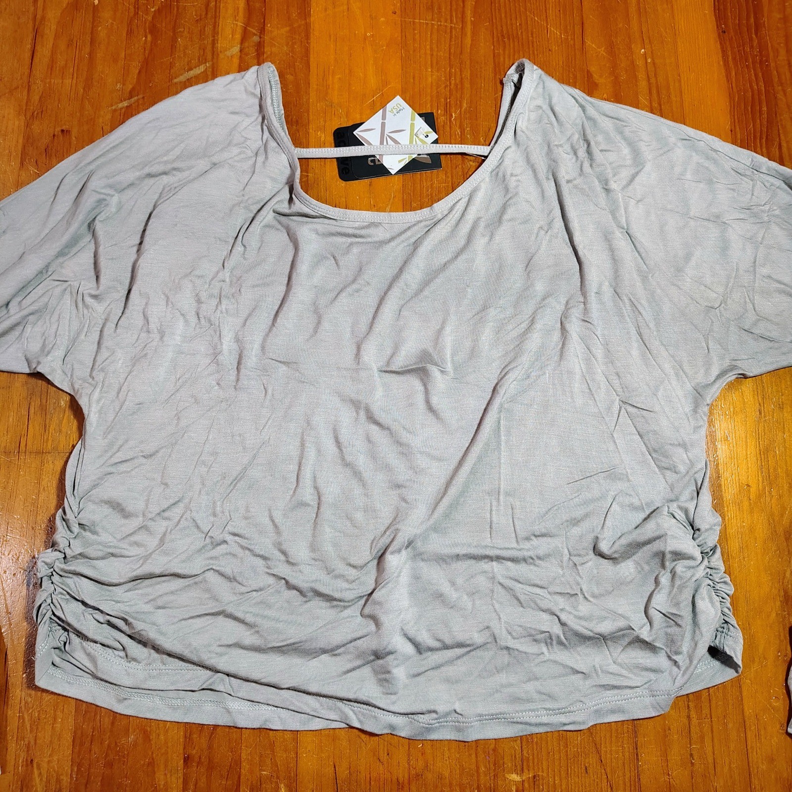 Tribe Active Bamboo Spandex Ruched Side Long Sleeve Top One Size Gray