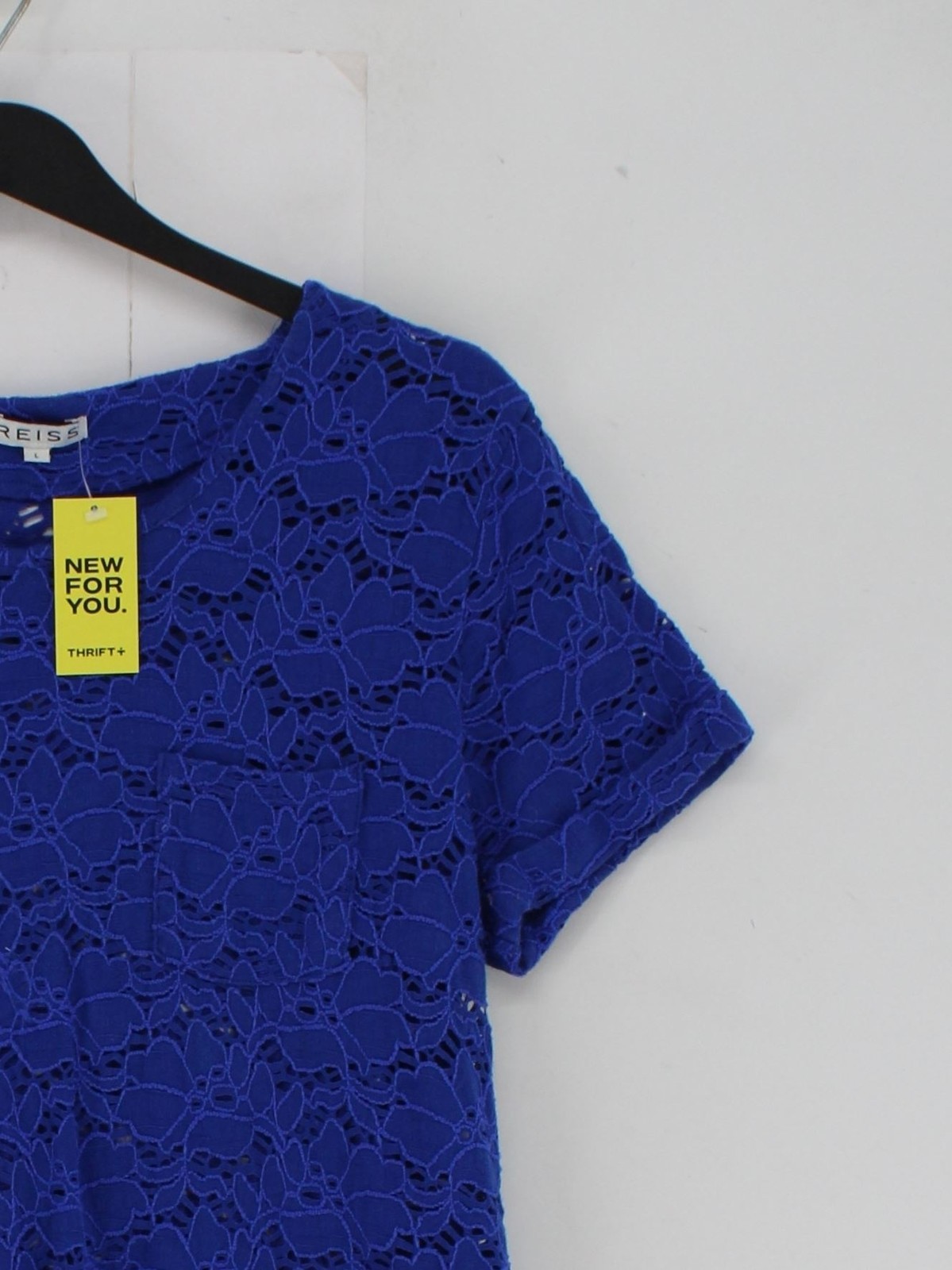 Reiss Women’s Top L Blue Cotton with Nylon, Elastane Basic