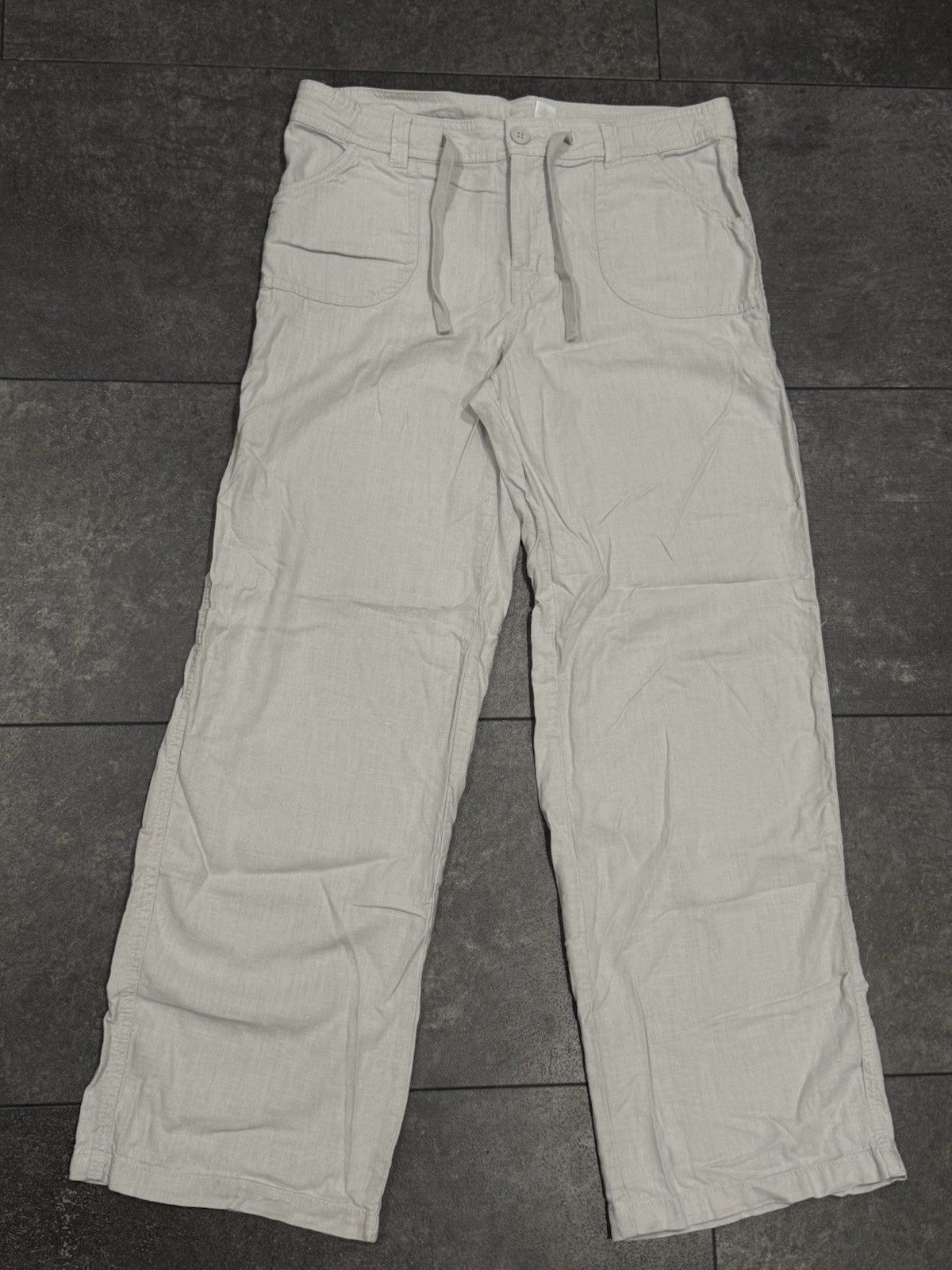 H&M Divided Women’s Linen Blend Pants Gray Button/Drawstring/Zip