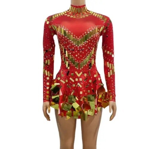 Birthda Mirror Party Dress Black Stretch Stage Dance Dress Nightclub Celebrate