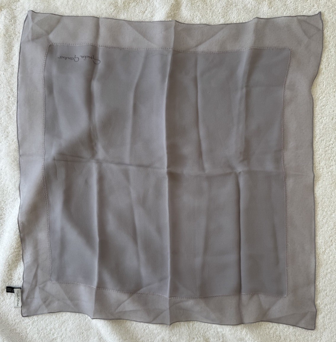 “Greta Garbo”, Sheer Lite Gray 100% Silk Chiffon Scarf, 21 X 21 in Sqr