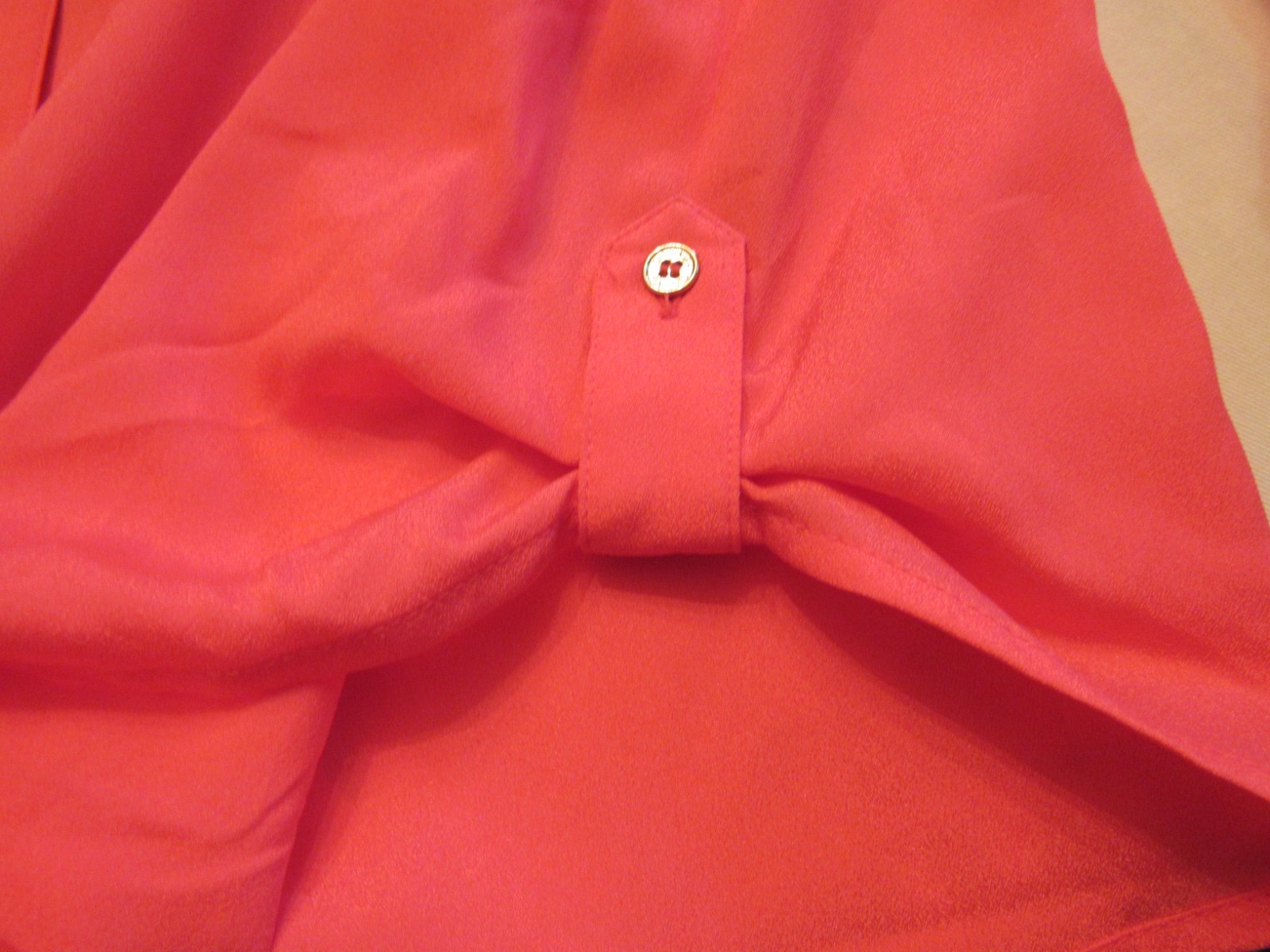 Calvin Klein Long Sleeve Roll Tab Red w/ Gold Zippers Button Down Blouse Size XL