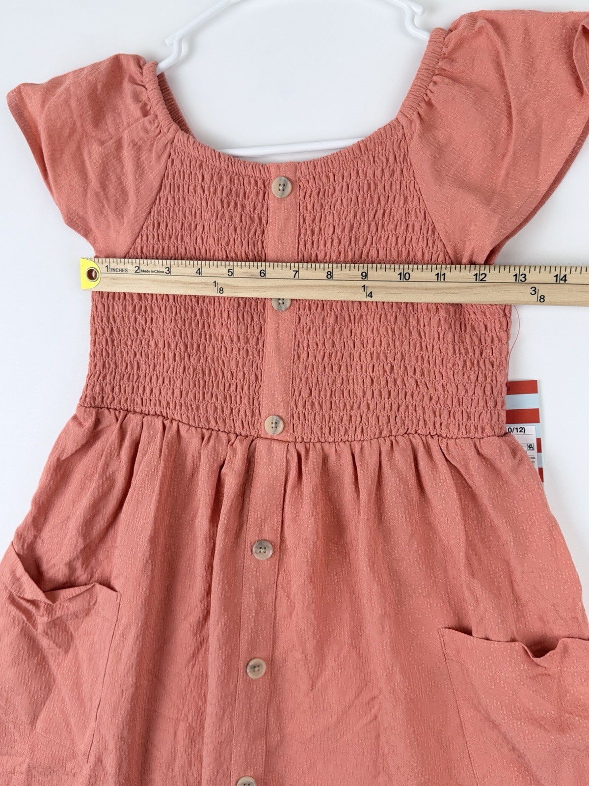 Cat & Jack Girl’s Dusty Coral Short Sleeve Smocked Woven Dress Size LARGE(10/12)