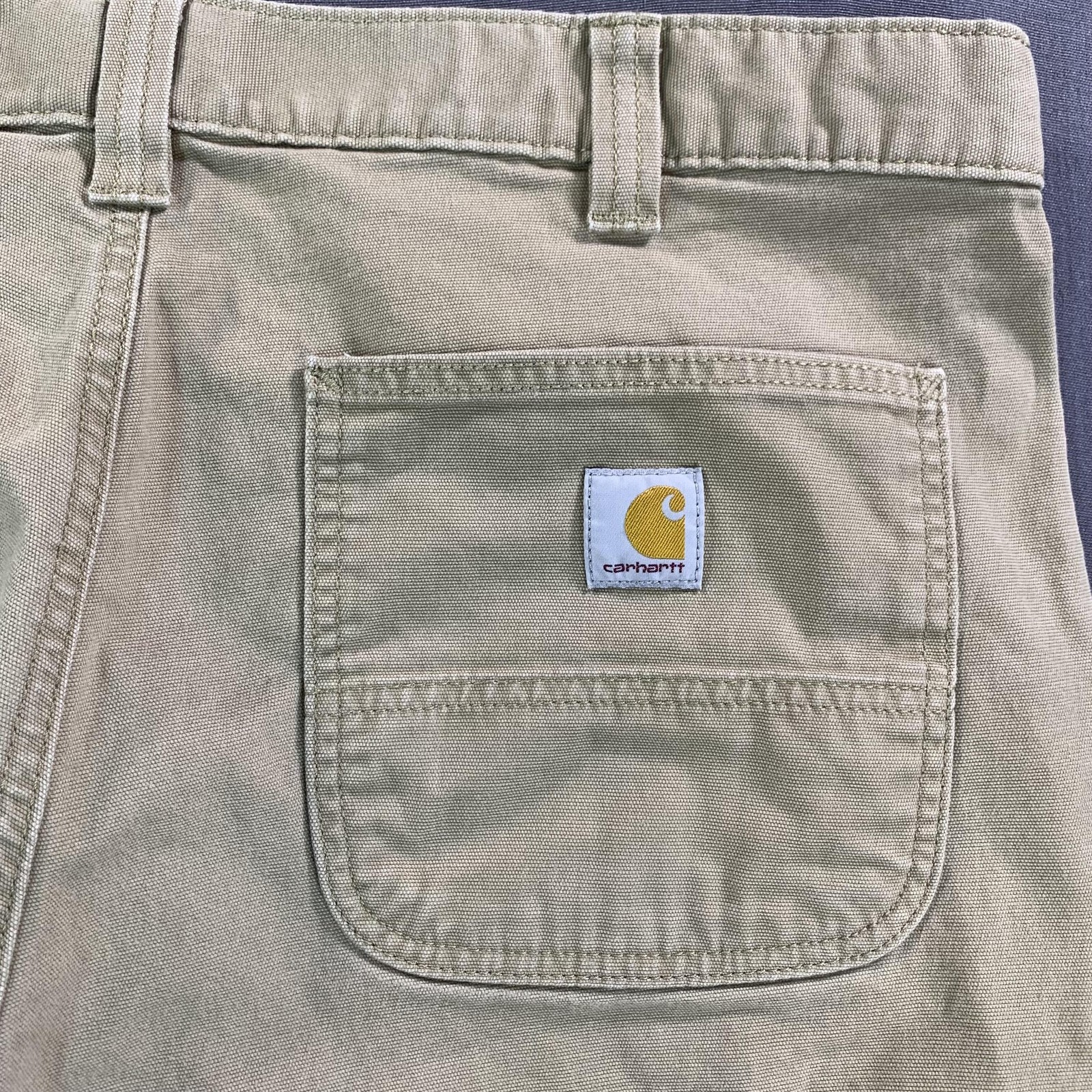 Carhartt Rugged Flex Relaxed Fit Carpenter Pants Mens 38×32 Beige Canvas Stretch