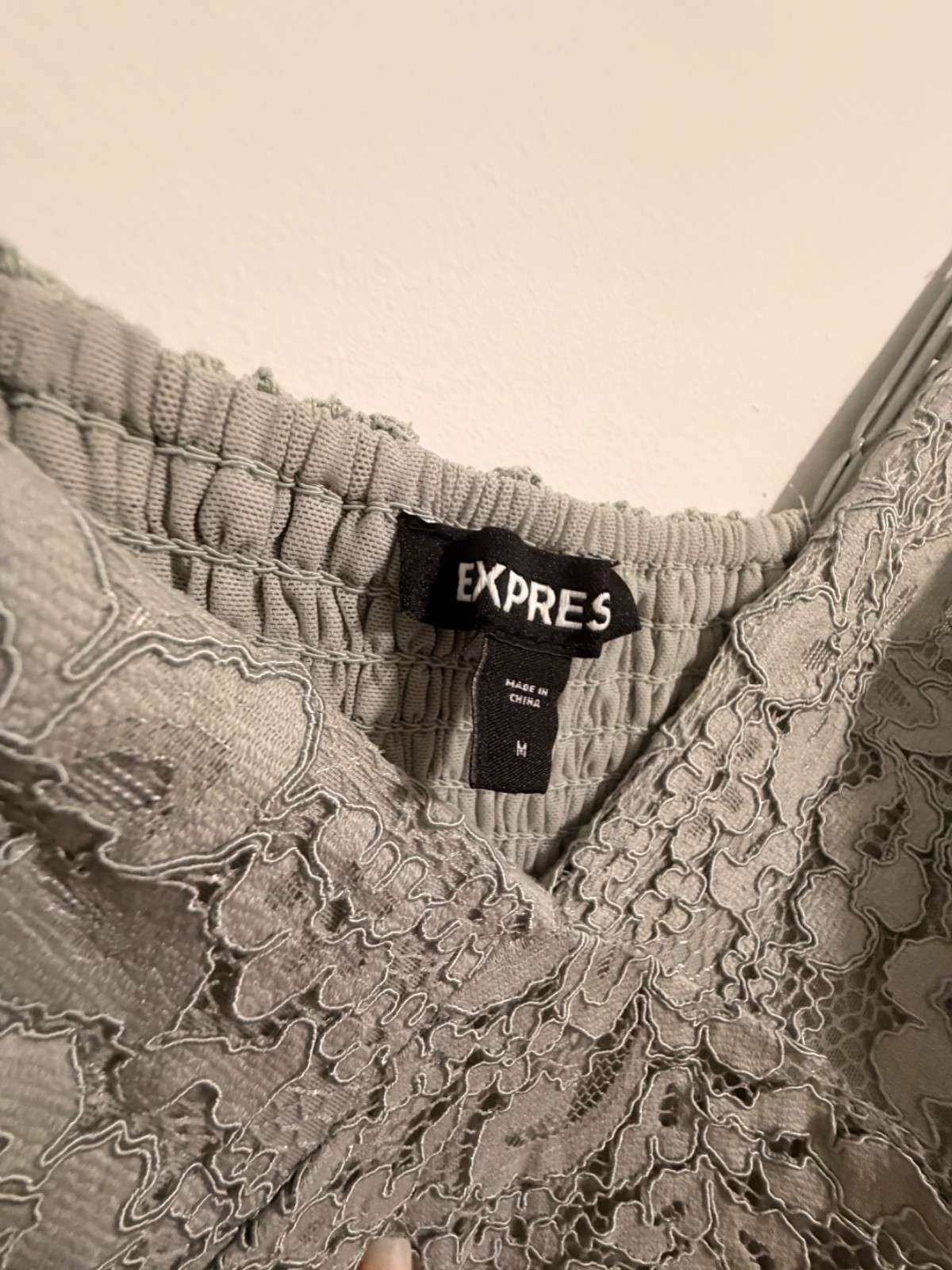 Express Light Sage Green or Sea Foam Lace Top Fit & Flare Size Medium Mini Dress