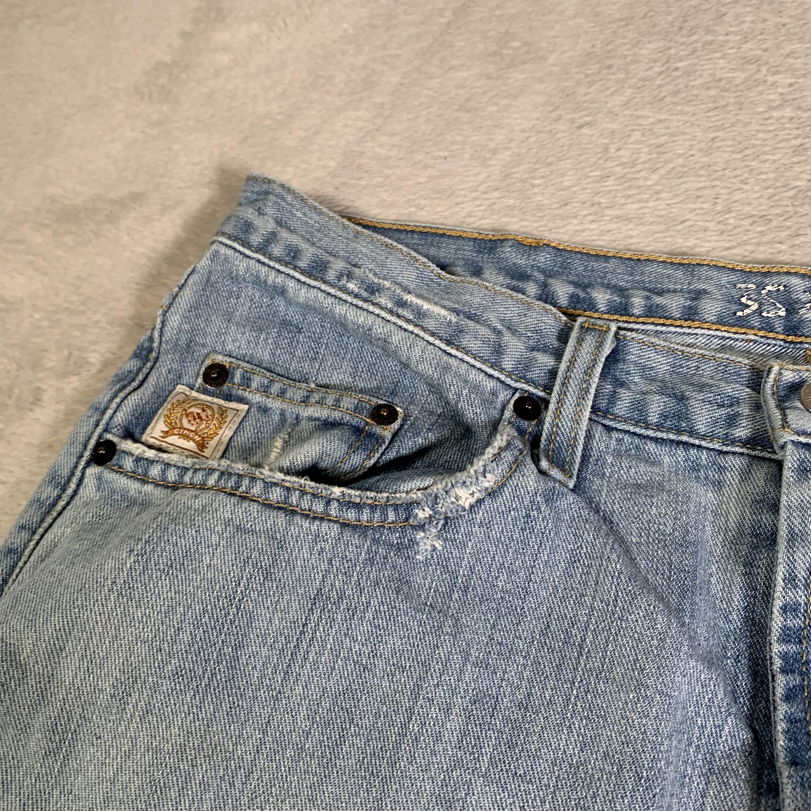 Cinch 003 White Label Rigid Jeans Mens 35×34 Blue Light Wash Stone Bootcut