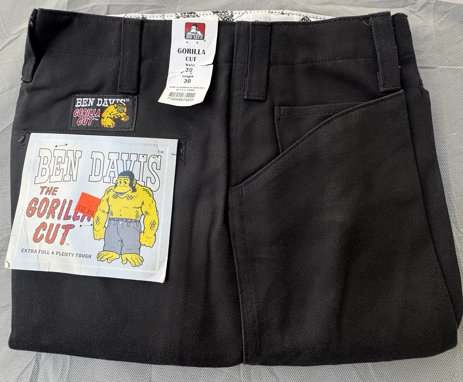 Vintage Ben Davis Gorilla Cut Pants 30×30 New With Tags Black Workwear Y2K 90s