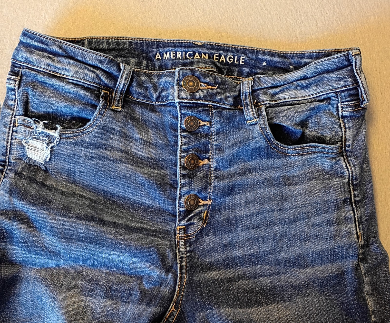 American Eagle Jeans Women 14 Blue Hi Rise Jegging Next Level Stretch Distressed