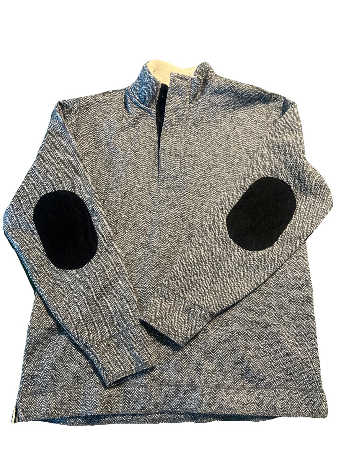 Weatherproof Men’s Gray Herringbone Snap Sweater Pullover w/Elbow Patches L