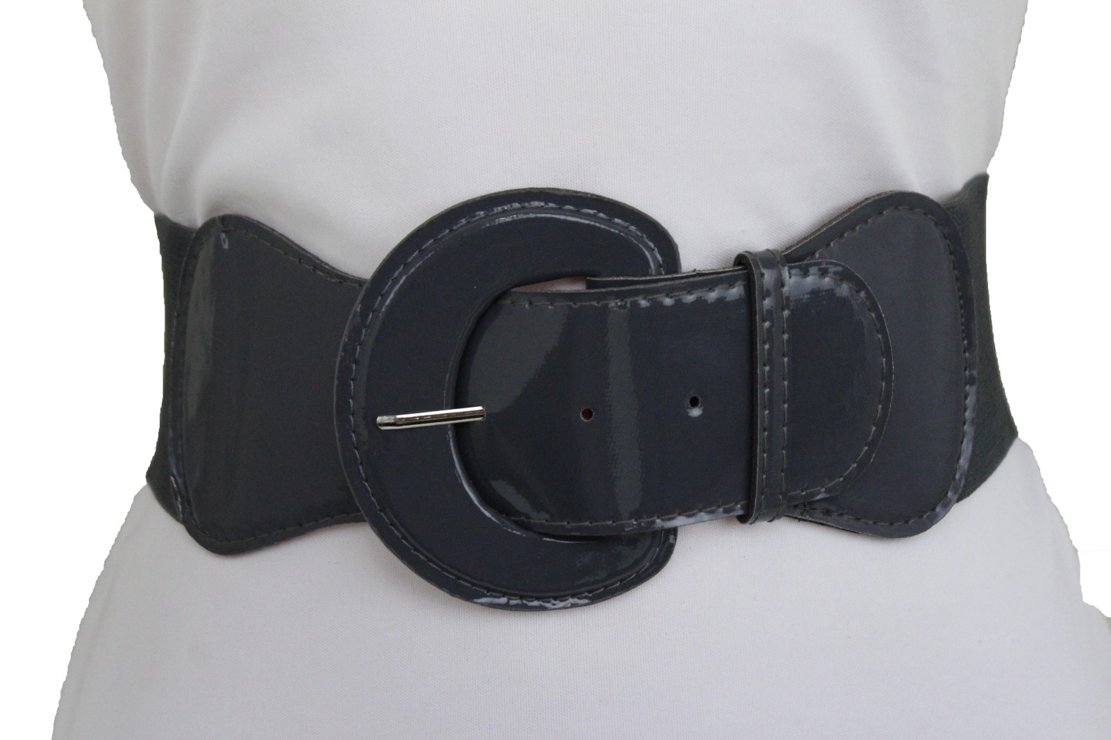 Women Wide Waistband Belt Elastic Strap Charcoal Dark Gray Color Fit Size M L XL